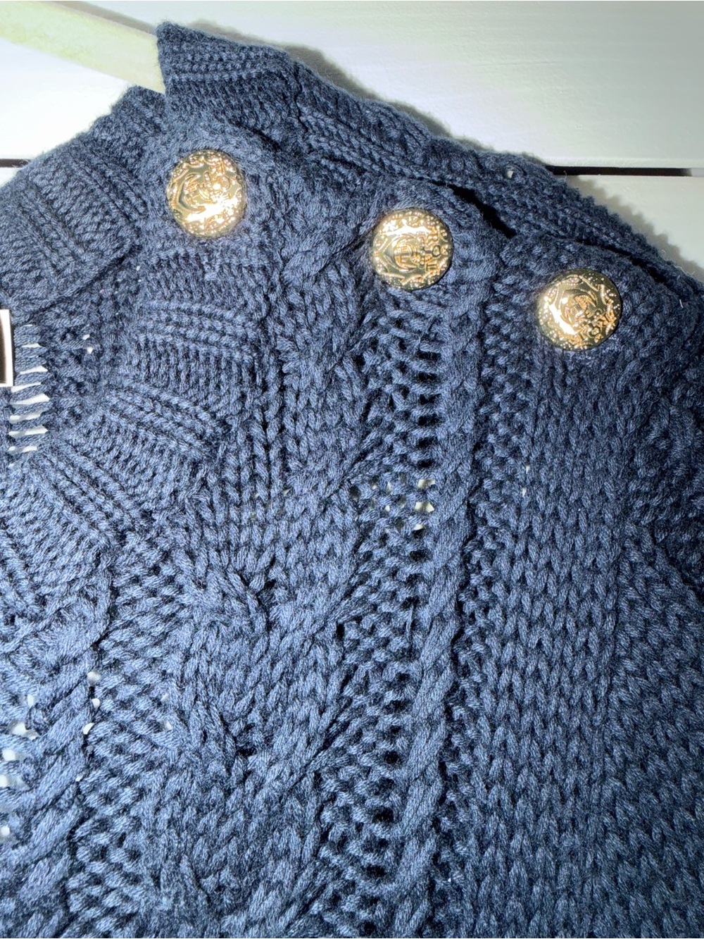 NWT Lauren Ralph Lauren Navy Cable Knit Crewneck Sweater Dress with Gold Buttons - Picture 4 of 7